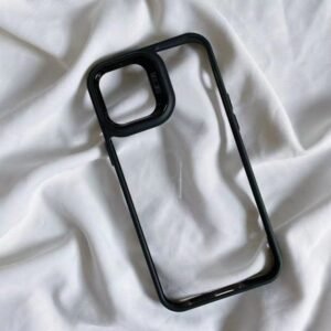 Chrome Button Transparent Slim Edge Bumper Strong Armor Protection Cover Case for Apple iPhone 15 Pro Max (Black)