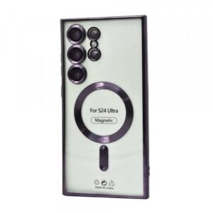 Transparent Electroplated Chrome Magnetic Magsafe Circle TPU Cover Case With Camera Lens Protection for Samsung Galaxy S24 Ultra